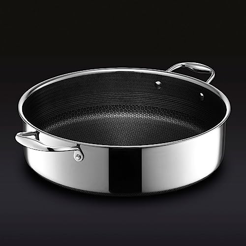 HexClad Hybrid Nonstick Deep Sauté Pan and Lid, Chicken Fryer, Dishwasher and Oven-Safe, Compatible with All Cooktops