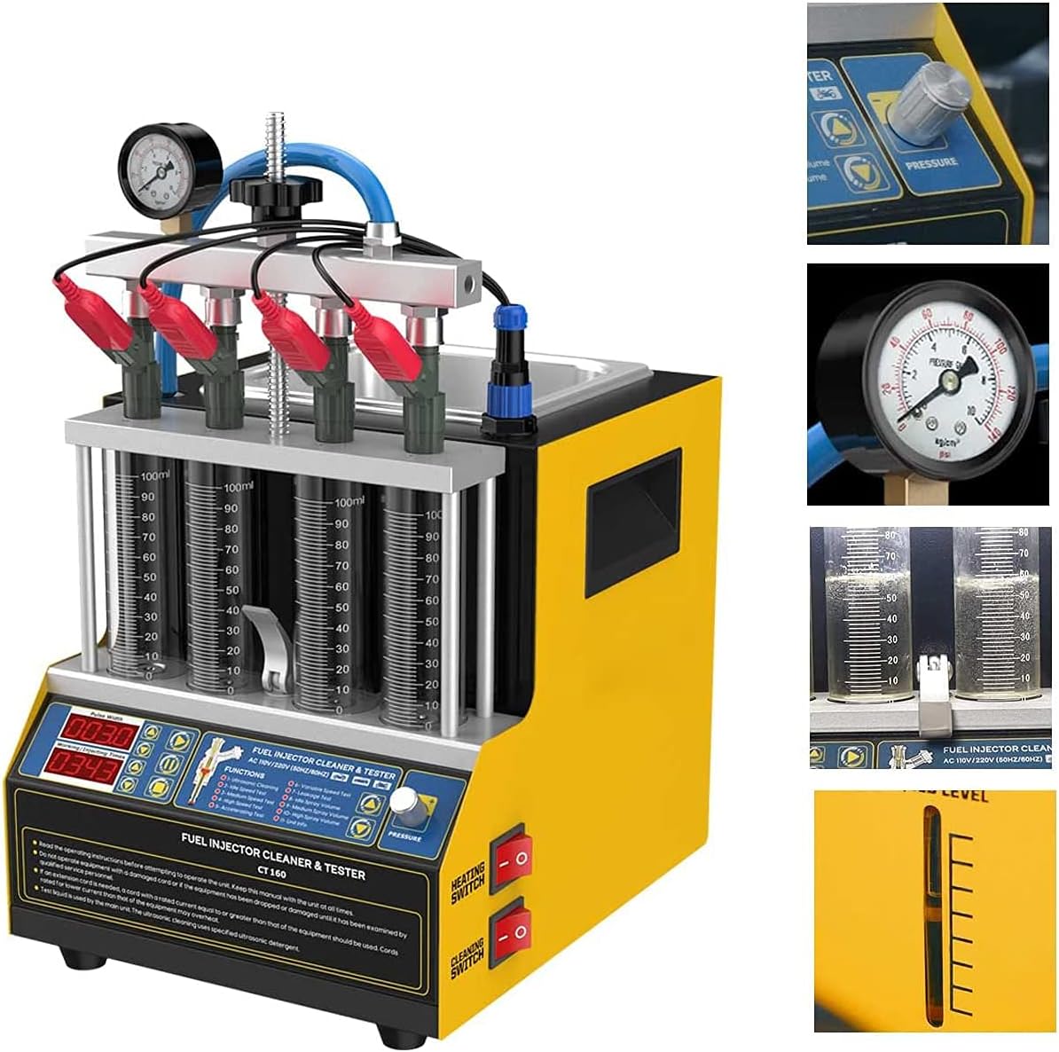 FXTUL Fuel Injector Cleaner Kit Injector Cleaner Tester Machine with 4-Cylinder Fuel Injection Cleaner Tool 220V/110V Automotive Fuel Injection System Cleaning Machine for Motorcycle Vehicle