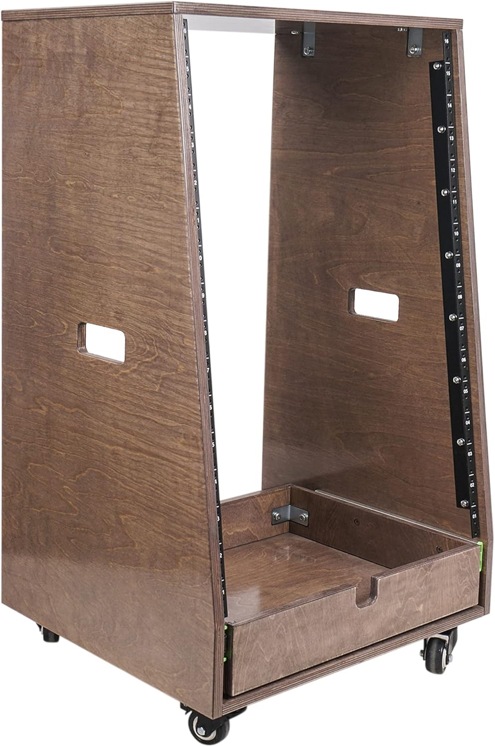 Sound Town 12U DIY Slanted Studio Rack with 12U Rack Space, Extra 2U Drawer, Plywood, Rubber Feet, Casters, Weathered Gray (SDRK-12TBD2)