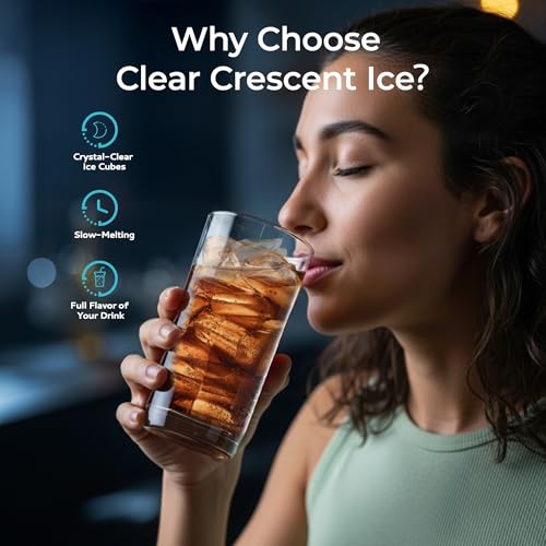 EUHOMY Crescent Ice Makers Countertop, 35Lbs/24H, 16Pcs in 12Mins, Auto Deep Cleaning, Timer, Portable Crescent Ice Maker Countertop with Crystal-Clear Ice Cubes for Home/Office/Party