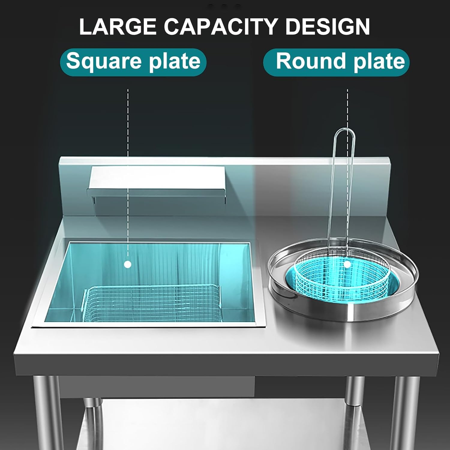 Breading Table Stainless Steel Breading Table, Heavy Duty Commercial Fried Chicken Breading Station Freestanding Food Prep Table Holds for Commercial Kitchen