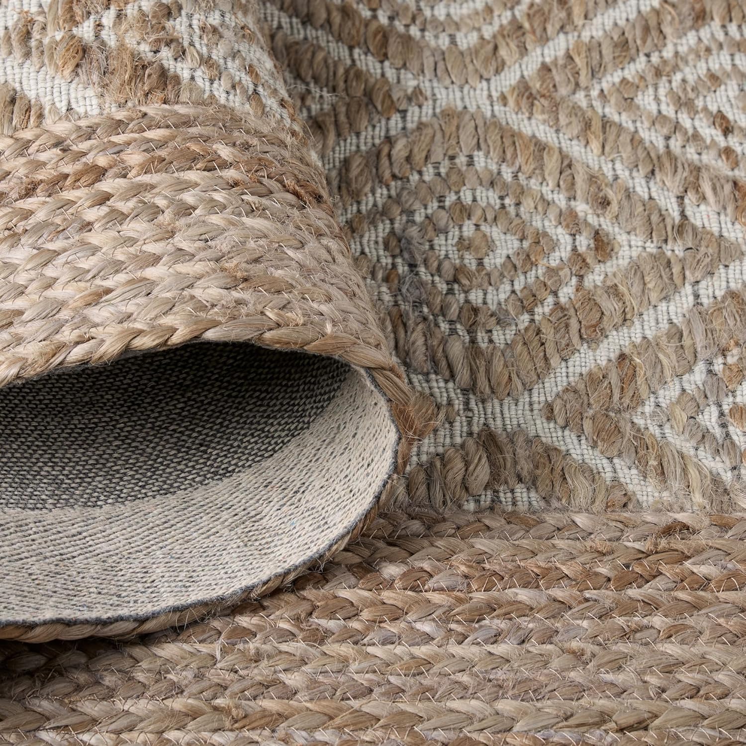 TOWN & COUNTRY TERRA Nalani Textured Diamond Hand-Knotted Flatwoven 100% Natural Jute Area Rug, Brown, 6'x9'