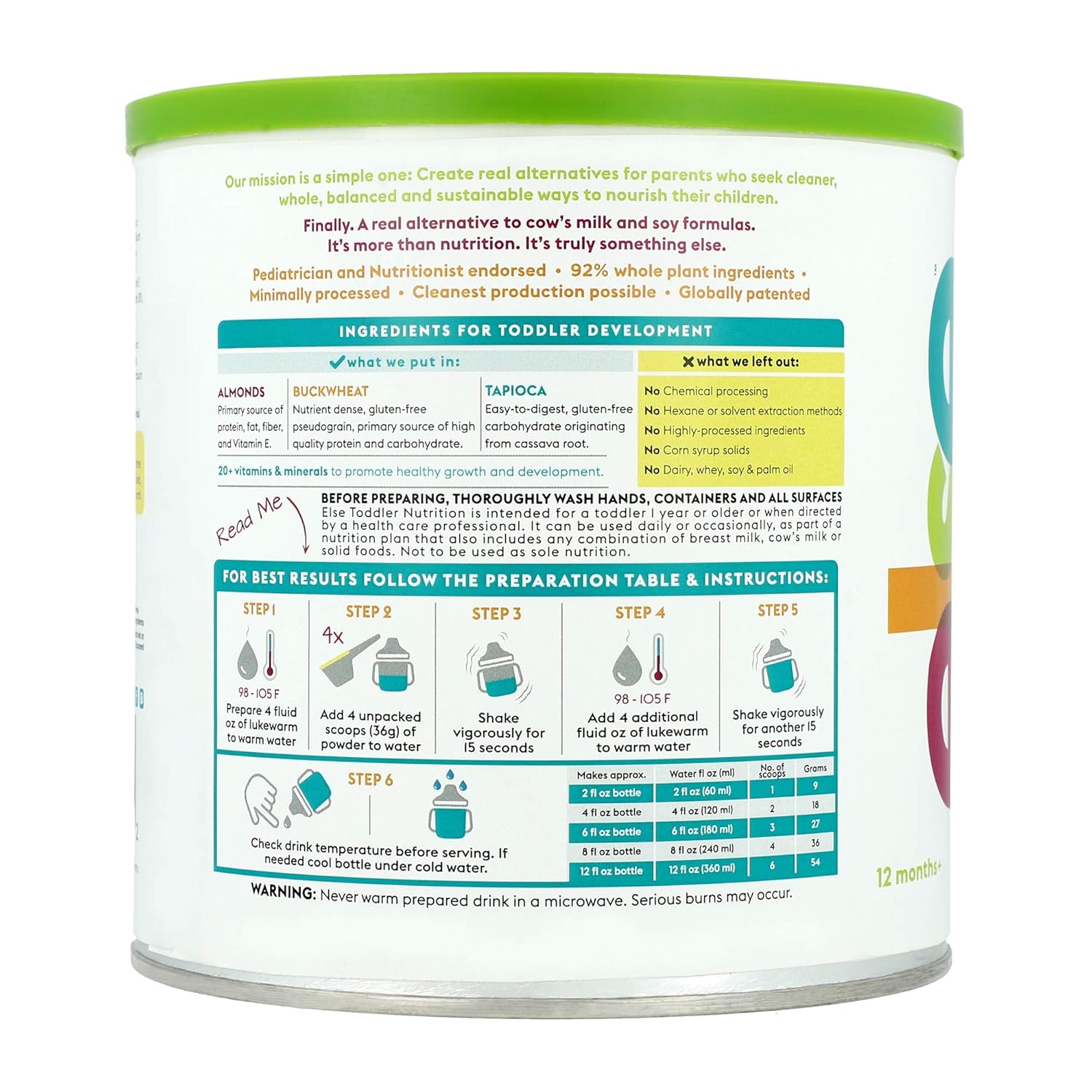 (4-Pack) Else Plant-Based Complete Nutrition Formula for Toddlers 12 mo.+, 22 Oz., Dairy-Free, Soy-Free, Corn-Syrup Free, Gluten-Free, Non-GMO, All Natural, Vitamins and Minerals for, Vegan, Organic
