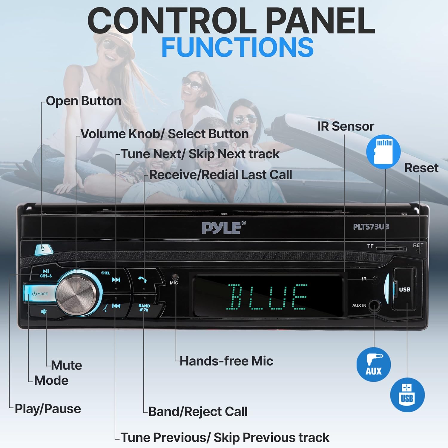 Pyle Car Stereo Video Receiver - Multimedia Player, BT Wireless Streaming, Hands-Free Talking, Motorized Fold-Out 7" Touchscreen Display, MP4/MP3/USB/SD/AM/FM Radio, Single DIN - PLTS73UB.5