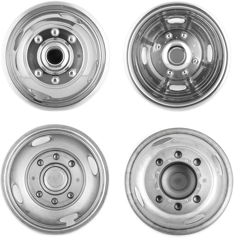 Deebior 4pcs 17inch Polished Stainless Steel Dually Wheel Simulators, Nice looking and Durable Bolt On Wheel Cover, 8 Lug 4 Hand Hole Hubcaps Fit for 2005-2021 Ford F350 with Installation Tool Kit A8P