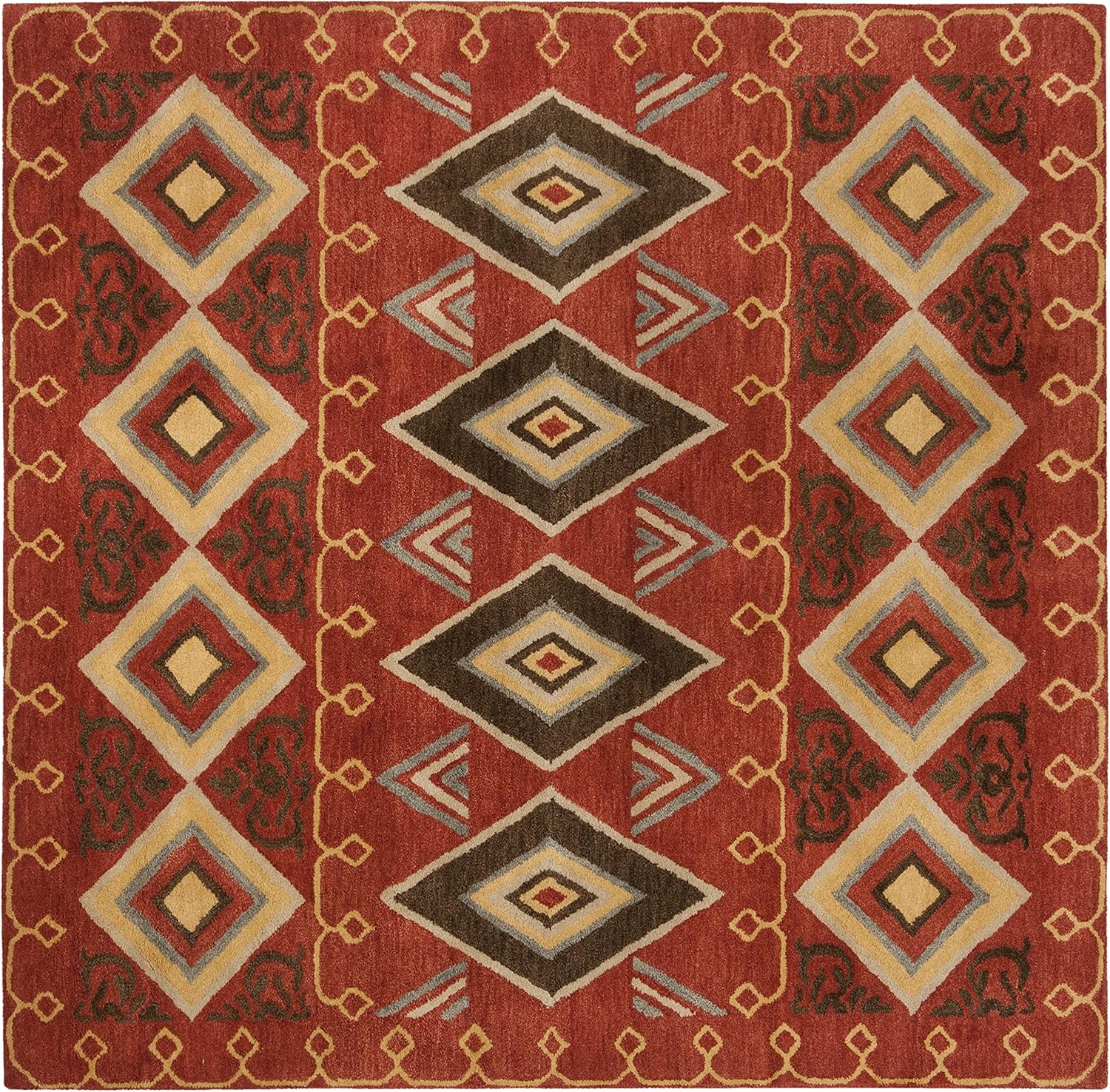 SAFAVIEH Heritage Collection 8' Square Red / Multi HG404A Handmade Traditional Oriental Premium Wool Area Rug