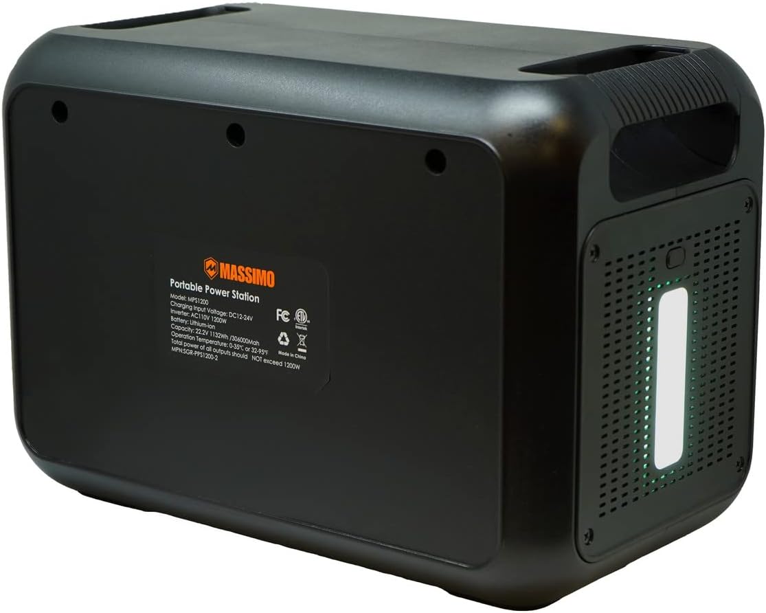 Massimo Portable Power Station 1200W, 1132wh Solar Generator, (Solar Panel Optional) with 13 convenient outputs, Pure Sine Wave AC Solar Mobile Lithium Battery Pack for Outdoor RV/Van Camping, Emergency