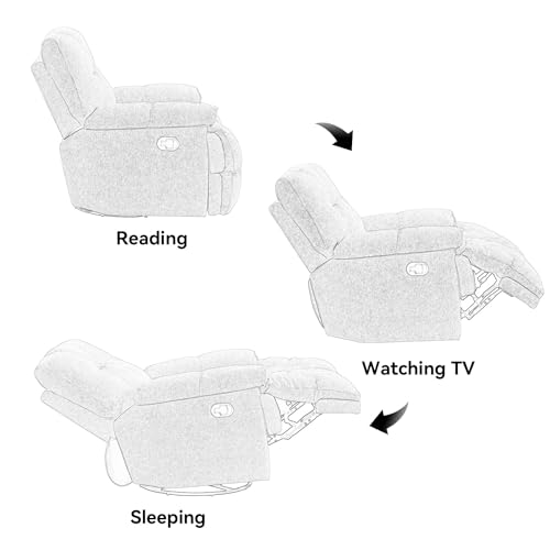 Oversized Rocker Recliner Chair, Overstuffed Swivel Rocking Chair Lazyboy Single Sofa Chair Living Room Reclining Chair with Breathable Velvet Fabric Gift for Mother Adults Cream White