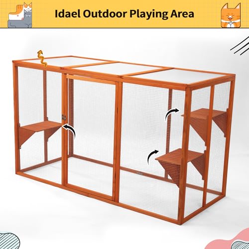 Catio Outdoor Cat Enclosure,71" L Outside Cat House Weatherproof, Wooden Large Catios for Cats Patio, Cat Houses with 3 Platforms,Grey