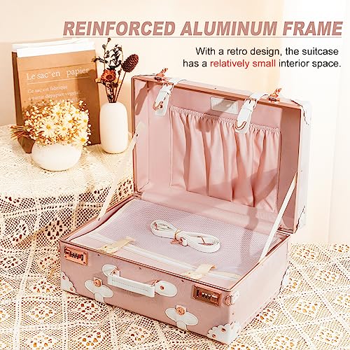 urecity Vintage and Cute Carry-on Overnight Case Non-wheeled Mini Leather Trunk Suitcase with Shoulder Strap