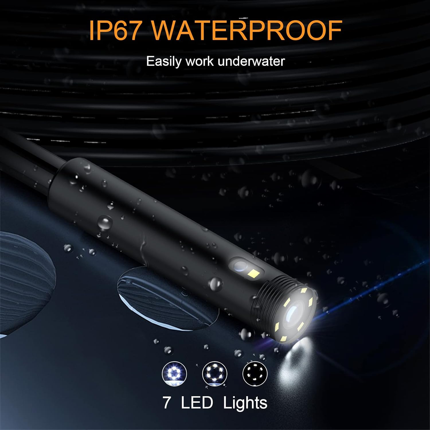 Dual Lens Snake Inspection Camera 5 inch Enoscope with Light 1080P Automotive Borescope Waterproof 16.5ft Flexible Probe for Home Wall with 7 LEDs, 3000mAh, Flashlight, 32GB, Zoom