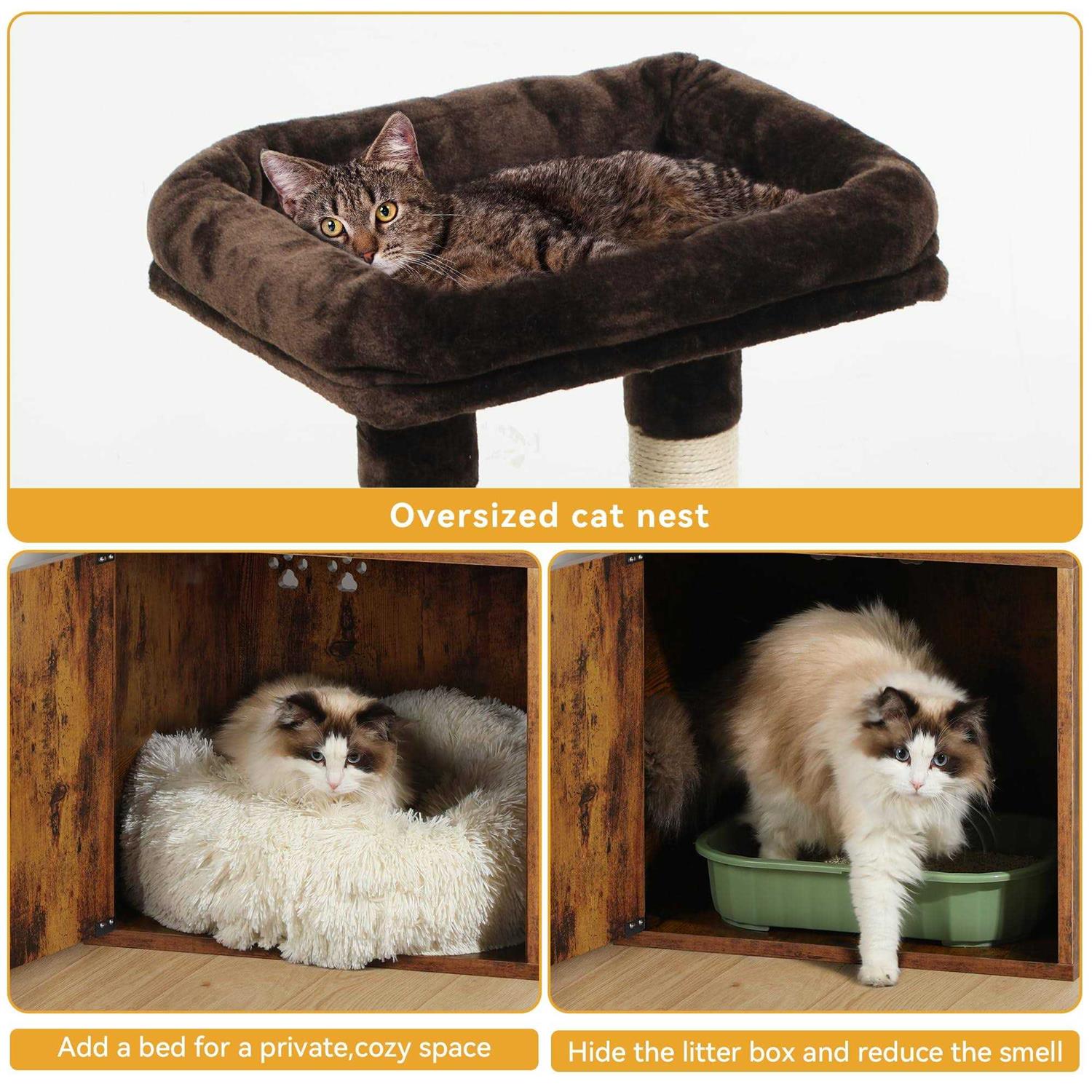 YITAHOME Modern Cat Tree with Litter Box Enclosure, Combo Endtable and - Pet Supplies online store