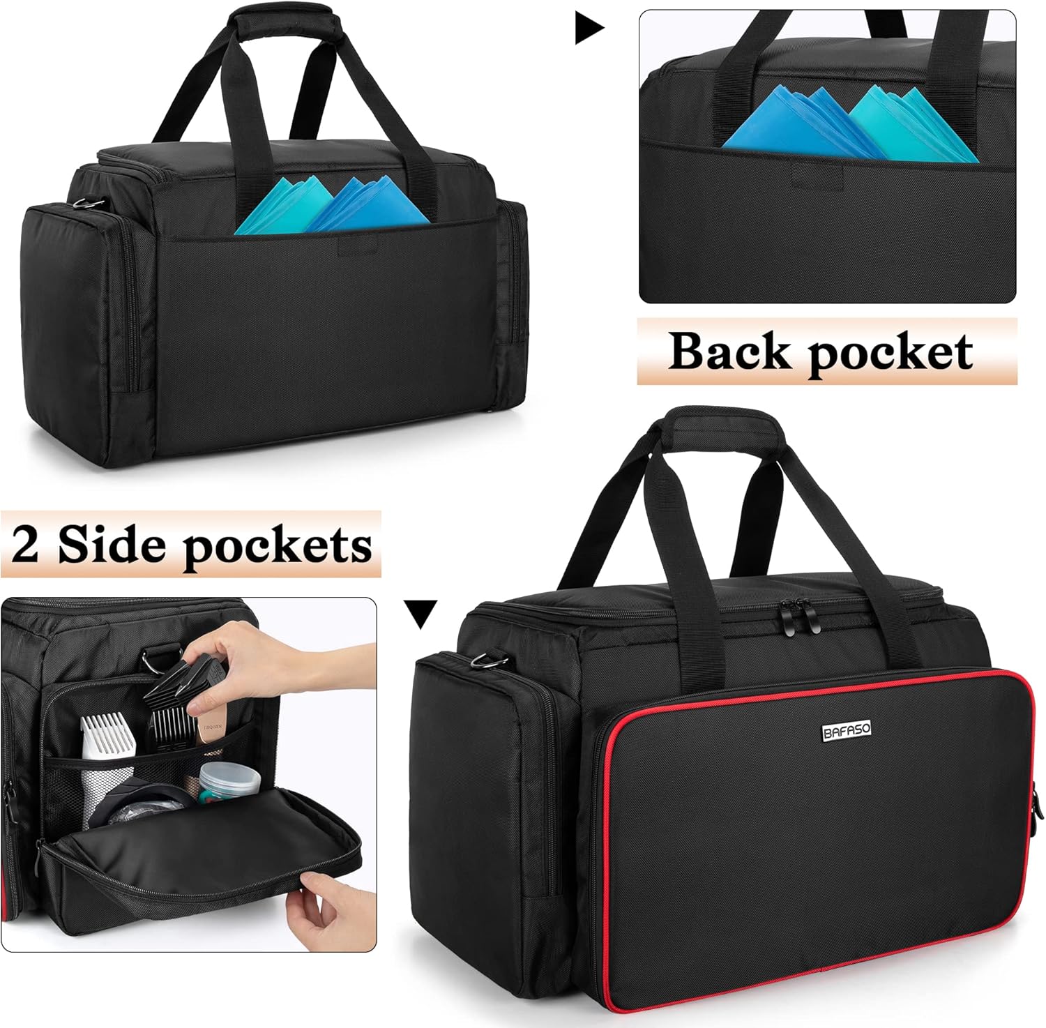 BAFASO Large Barber Bag with Adjustable Dividers, Travel Barber Case Holds Various Hair Cutting Tools (Bag Only), Black