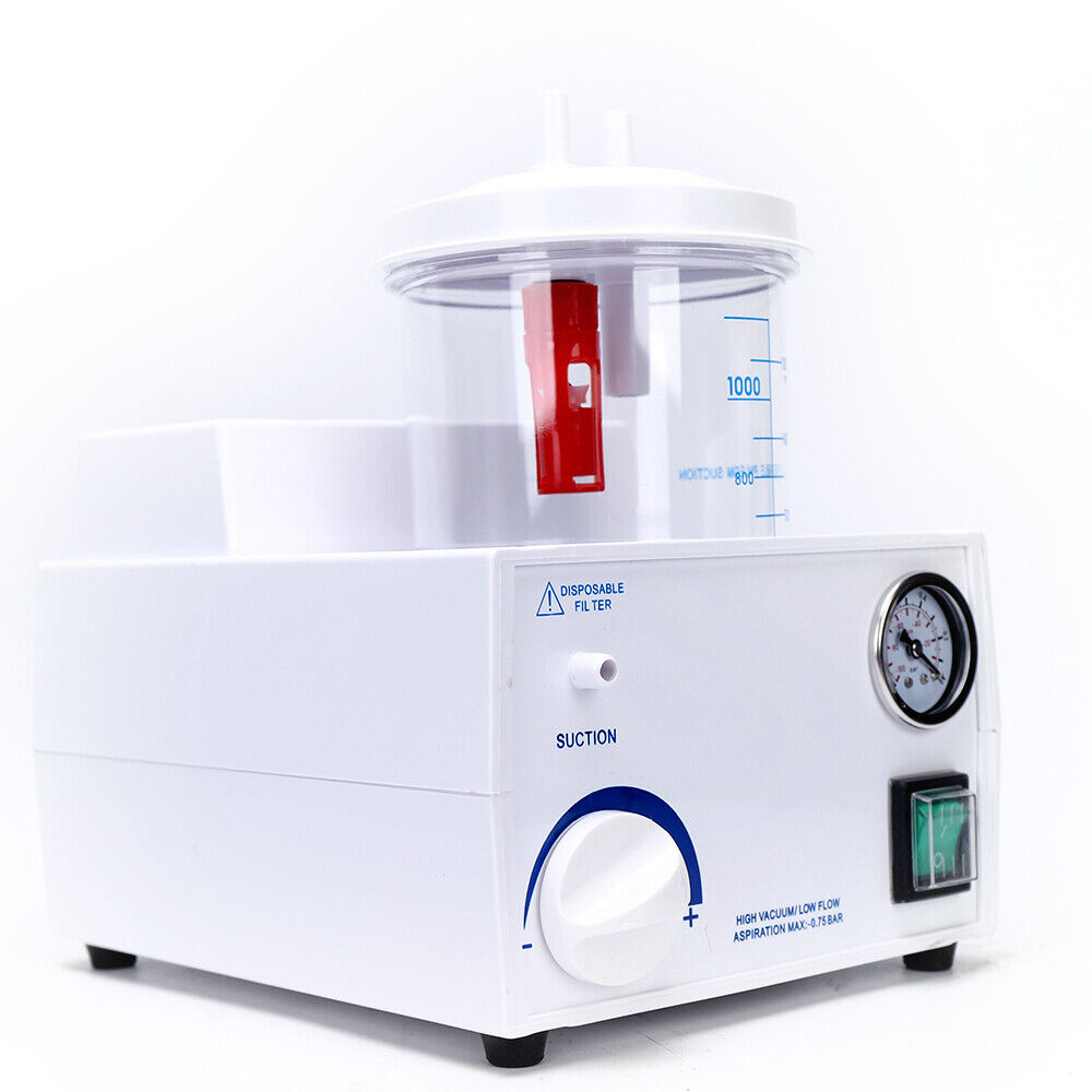 ZhdnBhnos 1000ml Dental Portable Vacuum Phlegm Suction Unit Emergency Quiet Medical Aspirator Machine Oil-Free Piston Pump White 110V 90VA