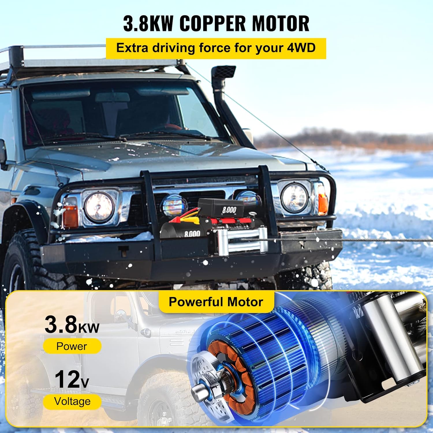 VEVOR Electric Winch 8000lb Load Capacity Truck Winch Compatible with Jeep Truck SUV 94ft/28.6m Cable Steel 12V Power Winch with Wireless Remote Control, Powerful Motor for ATV UTV Off Road Trailer