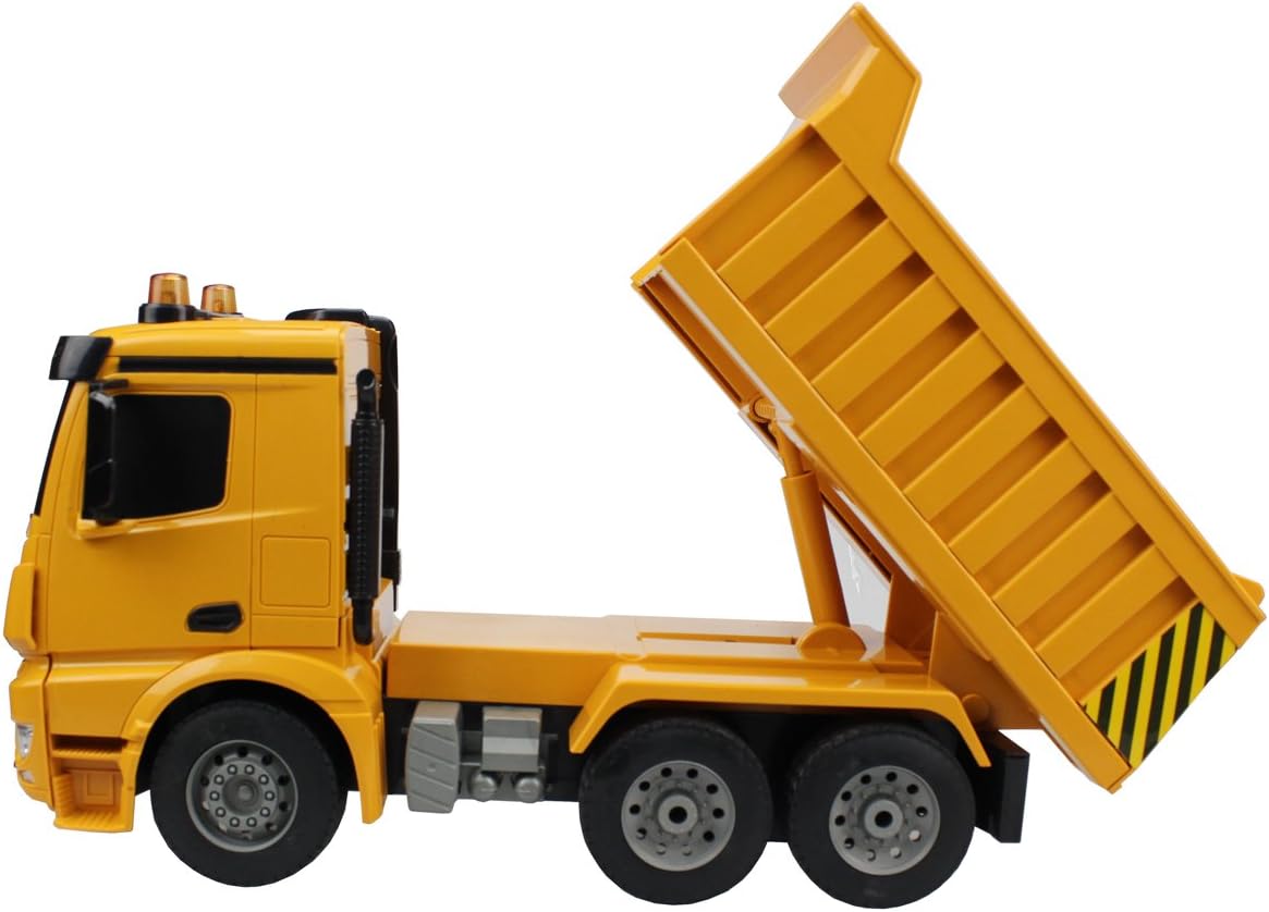 Fisca Remote Control Truck, 1/20 Scale 6 Channel 2.4Ghz RC Dump Truck Construction Vehicle Toy with LED Lights and Simulation Sound for Kids Pack of 2