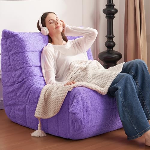 Bean Bag Chair Big Sofa Beanbag Chair for Adults Fireside Chair Bean Bag Lounger with Memory Foam Filled for Home,Apartment or Gaming Venue(Black Plush)