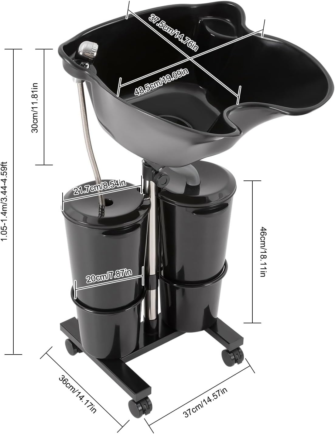 Portable Shampoo Bowl with Electric Pump, Salon Shampoo Basin with 2 Water Buckets Height-Adjustable Hair Washing Sink for Home Salon
