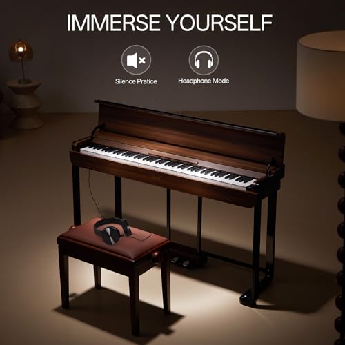 AKLOT Modern Weighted Keyboard Piano: 88-Key Graded Hammer Action Digital Piano, ​Silent Soft-Fall Cover, U-Stand, Triple Pedal, MIDI, Headphone, Beginner Lesson Book (AUR-LS03 Satin Walnut)