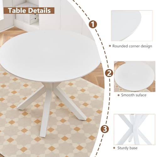 Round Dining Table for 4, Mid Century Modern 42" Faux Wood Round Dining Room Table, Round Kitchen Table for Dining Living Room, Office, Small Spaces
