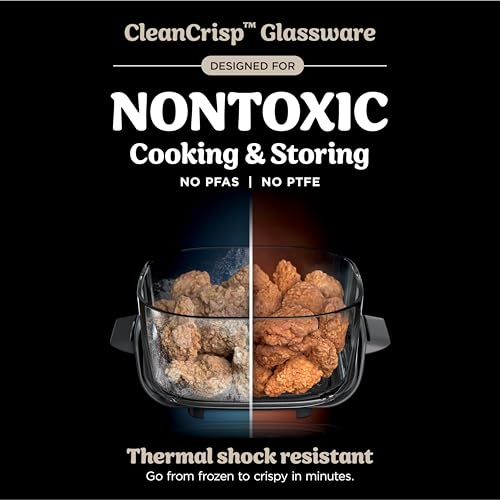 Ninja Crispi Air Fryer, Microwave, Freezer & Dishwasher Safe, Non Toxic Glass Portable Cooking System, 4 QT & 6 Cup Glass Containers with Storage Lids, Easy Meals, Air Fry, Bake, Green, FN101SG