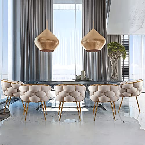 Modern Dining Room Dining Chairs Set of 4 Kitchen Chairs Comfy Gold Accent Chair Velvet Handmade Decorative Living Room Chairs Bedroom Furniture sillas de sala Tufted Arm Chairs for Vanity Green