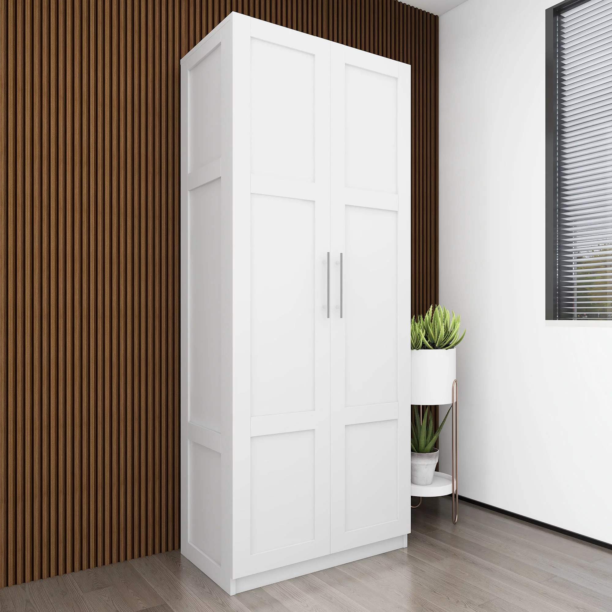 HIUU White Armoire Wardrobe 31 inches,Modern Tall Storage Cabinet for Living Room,Wood Pantry Storage Cabinet with Doors