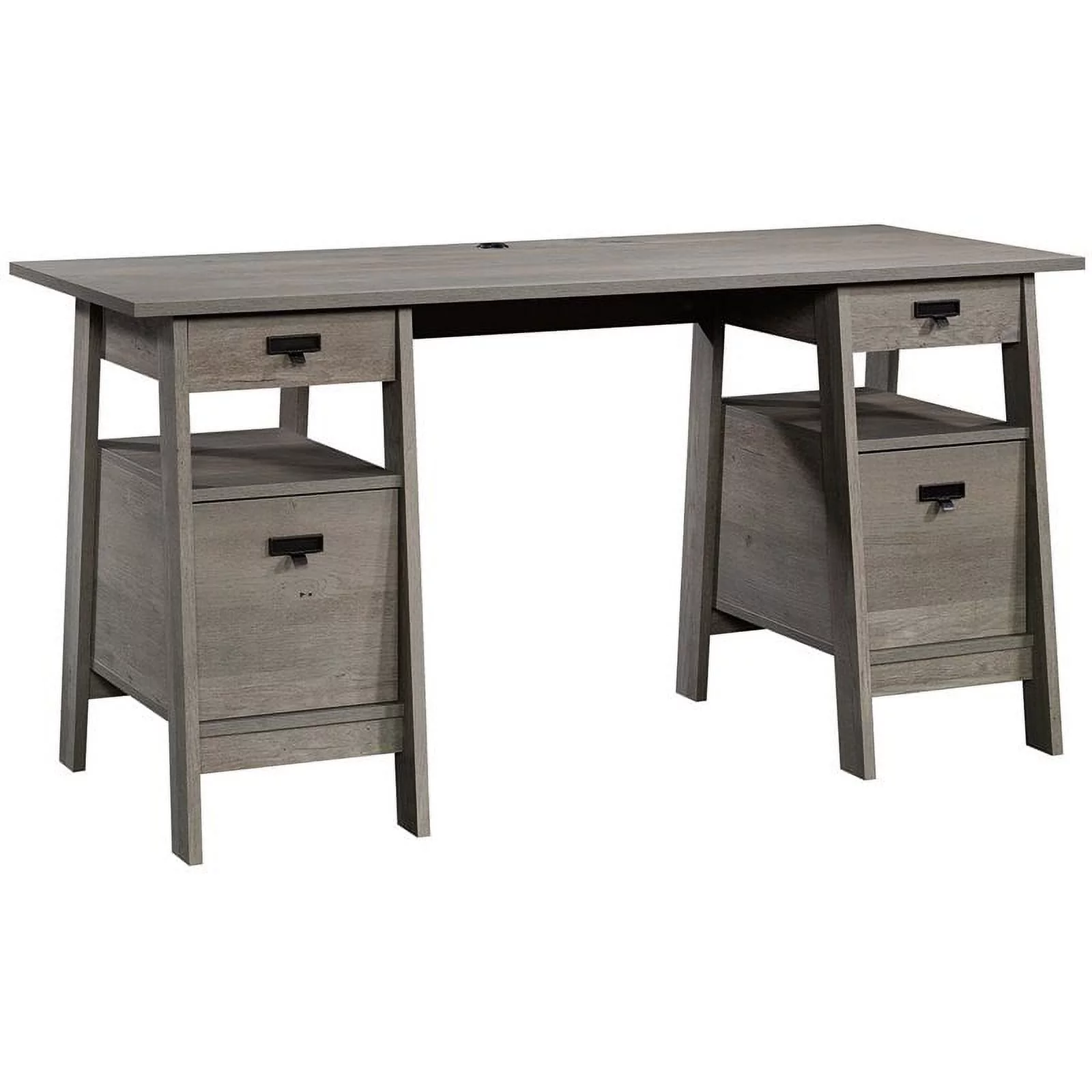 Sauder Trestle Executive Desk with Drawers, Mystic Oak Finish