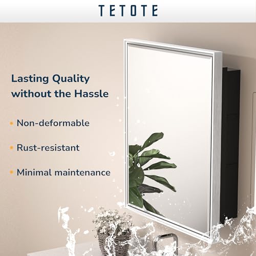 TETOTE 40x30 Inch Medicine Cabinet Silver Framed Bathroom with Mirror Aluminum Framed Surface or Recessed Wall-Mounted Medicine Cabinets Beveled Mirror with Storage 2 Door Modern Farmhouse
