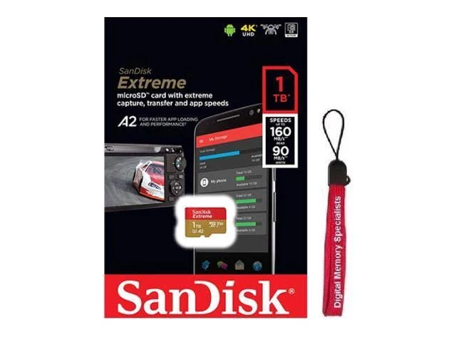 SanDisk 1TB Extreme microSDXC 160MB/s UHS-I U3 A2 microSD 1.0 TB Micro SD SDXC Flash Memory Card SDSQXA1-1T00-GN6MN with OEM Lan
