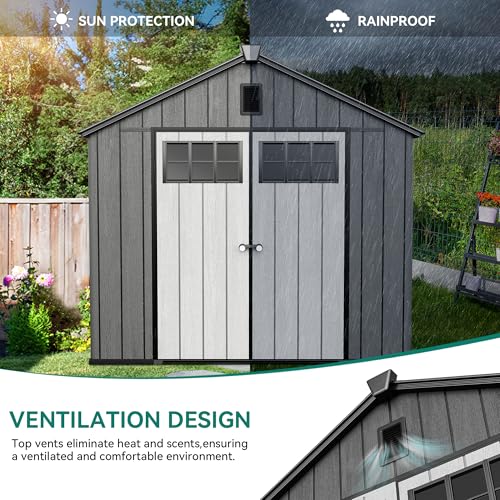 YITAHOME 8x6.2FT Outdoor Storage Shed w/o Floor, All-Weather Plastic Shed with Lockable Doors, Window & Vents, Plastic Tool Shed for Backyard, Patio, Poolside, Lawn, Gray