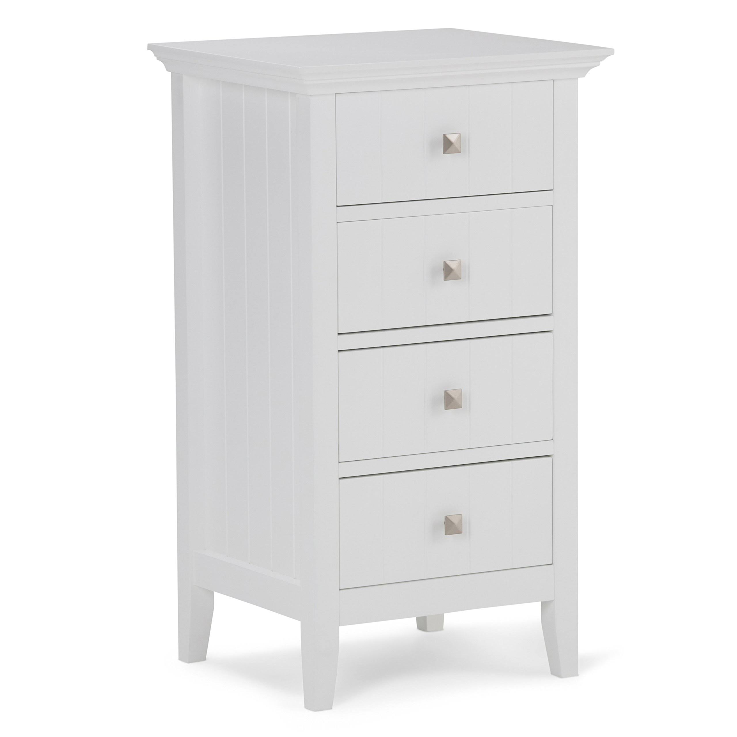 Simpli Home Four Drawer Floor Storage Cabinet in Pure White