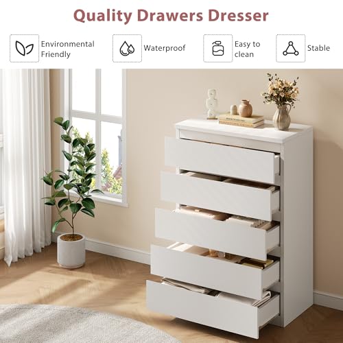 Black Modern 5 Drawer Dresser for Bedroom, 15" D x 23.7" W x 40.4" H in Simply Chest of Drawers, Wood Storage Dresser with Deep Drawers for Living Room Hallway Entryway, Black