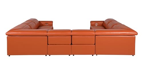 Riccardo 8-Piece Italian Leather U Shaped Sectional Couch with 4-Power Reclining Sofa Seats, Adjustable Headrests, and USB Chargers, Wall Hugger for Small Spaces, Dark Grey
