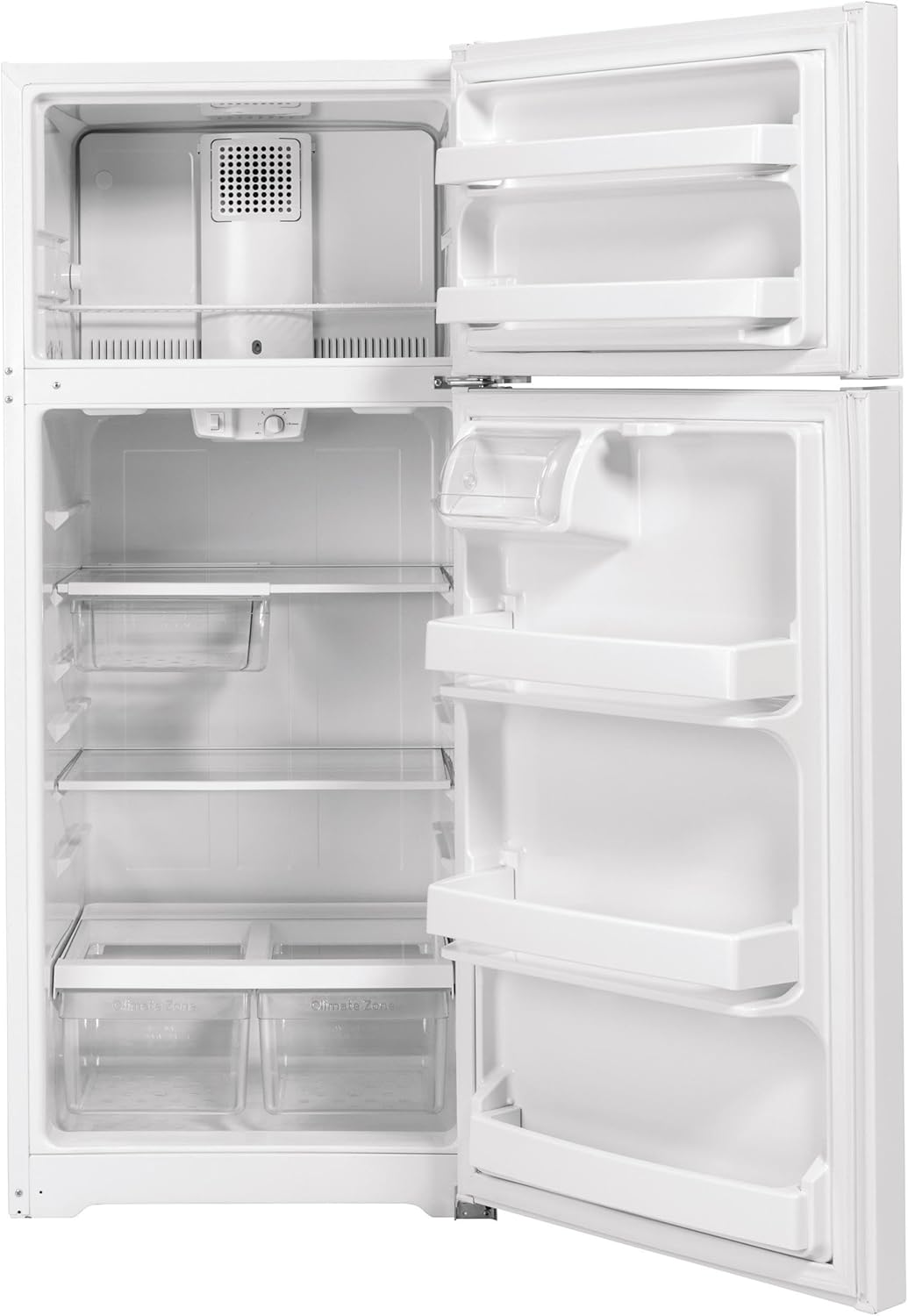GE GTS18GTNRWW 28" Top Freezer Refrigerator with 17.52 cu. ft. Capacity LED Lighting Adjustable Glass Shelves and Upfront Temperature Controls in White