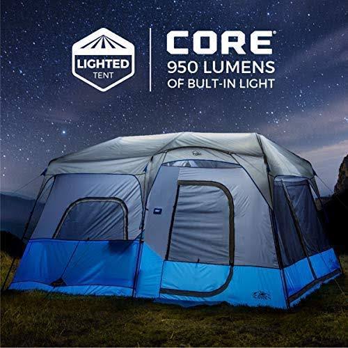 Core Equipment 14& x 9& 9-Person Lighted Instant Cabin Tent