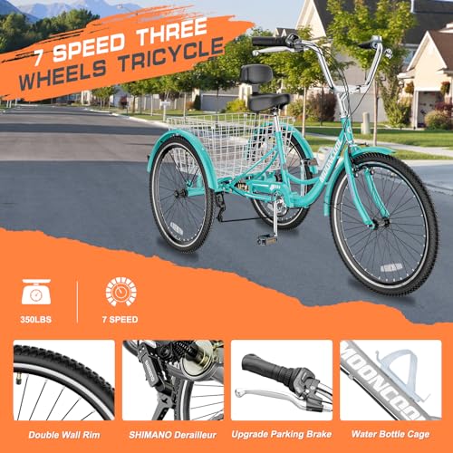 MOONCOOL Adult Tricycles 3 Wheel 7 Speed Trikes, 20/24/26 inch Adult Trikes 3 Wheeled Bike with Basket for Seniors, Women, Men.