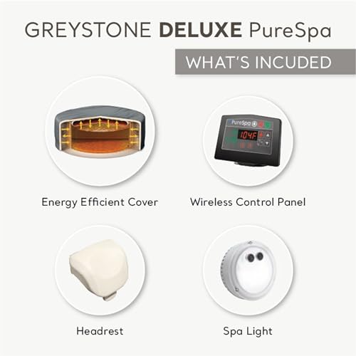 INTEX 28451EP PureSpa Greystone Deluxe Spa Set: Includes Energy Efficient Spa Cover and Wireless Control Panel – Spa Control App – Built-in FastFill Inflation System – 6 Person Capacity – 77" x 28"
