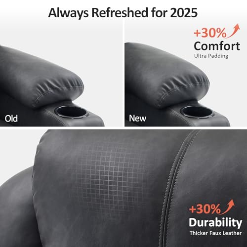 MCombo Power Lift Recliner Chair for Elderly, Lift Chair with Heat and Massage, FSC Certified, USB Ports, Cup Holders, Faux Leather 7040 (Black, Medium)