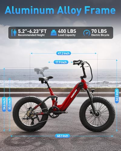PUCKIPUPPY Corgi Electric Bike for Adults, Peak 1000W Motor, 48V 20Ah Battery Ebike, 20''×4.0'' Fat Tire Full Suspension Electric Mountain Bike, Up to 28MPH & 80Miles Range, LCD Display, 7 Speed