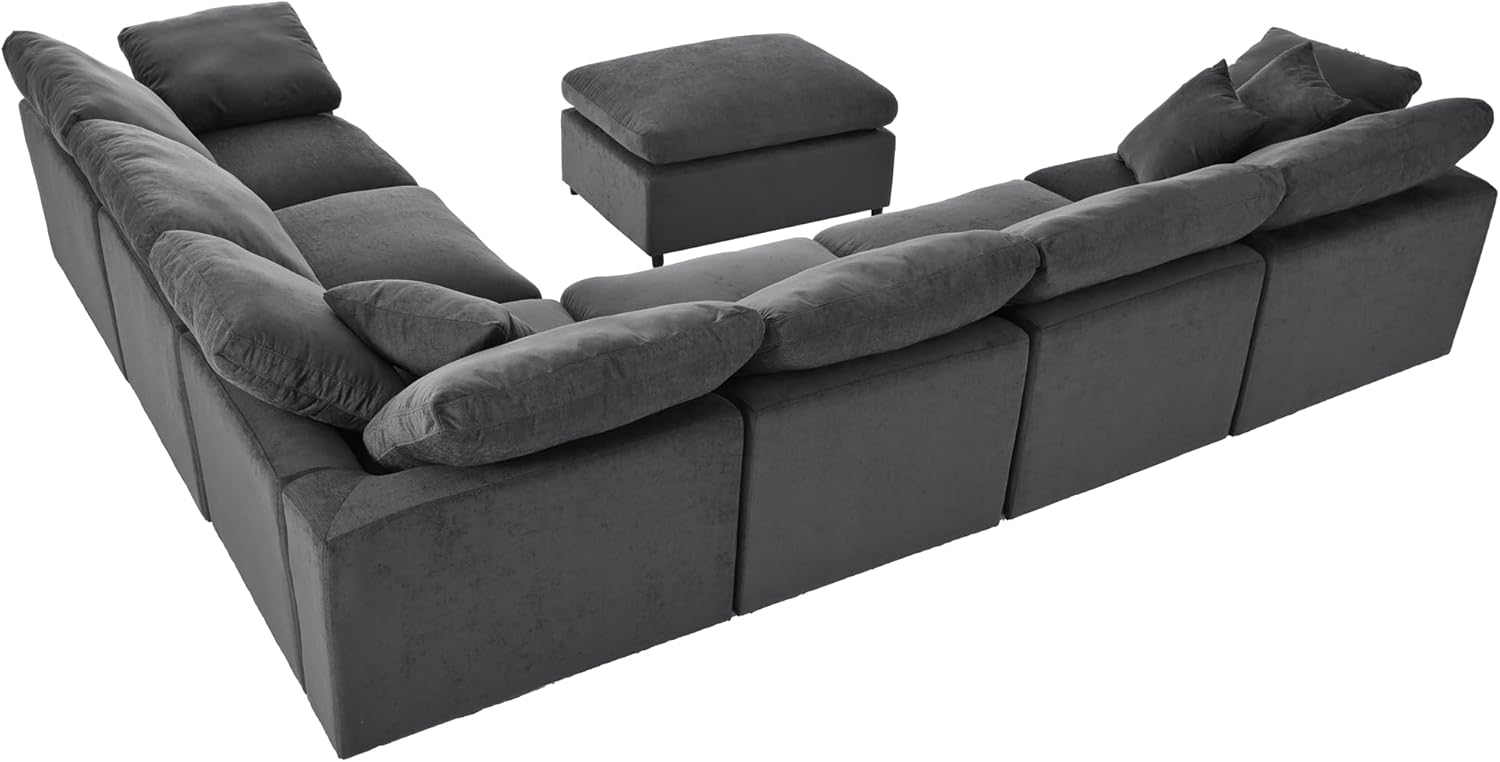 Deep Seat Convertible Modular Sectional Sofa with Movable Ottoman, L/U Shaped Oversized Corner Couch with Throw Pillows,7 Seater Polyester Upholstery Sofa&Couches for Living Room Furniture
