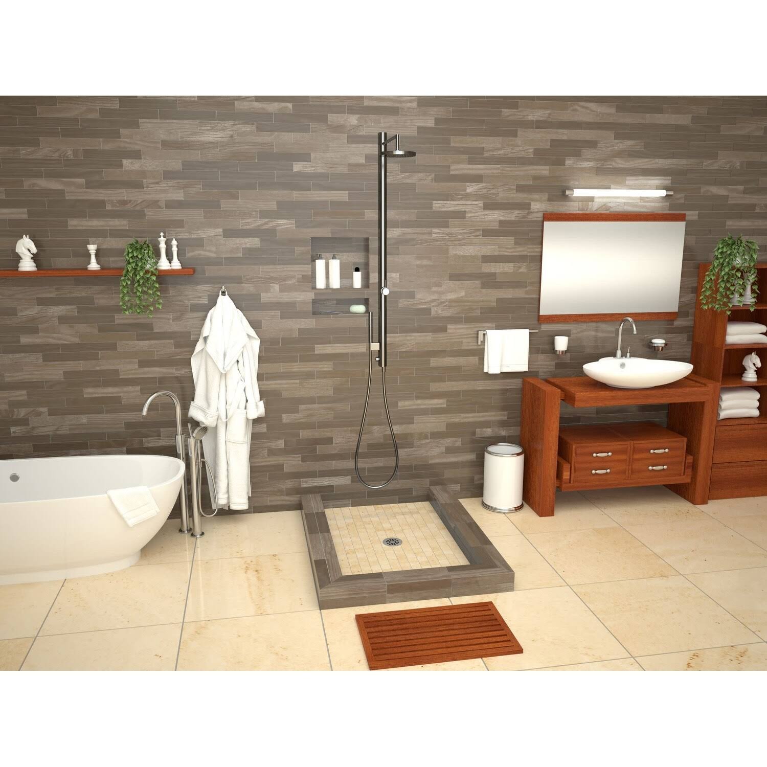 Tile Redi USA P4236CDT-PVC Redi Base Triple Curb Shower Pan with Center Drain, 42x22 D x 36x22 W