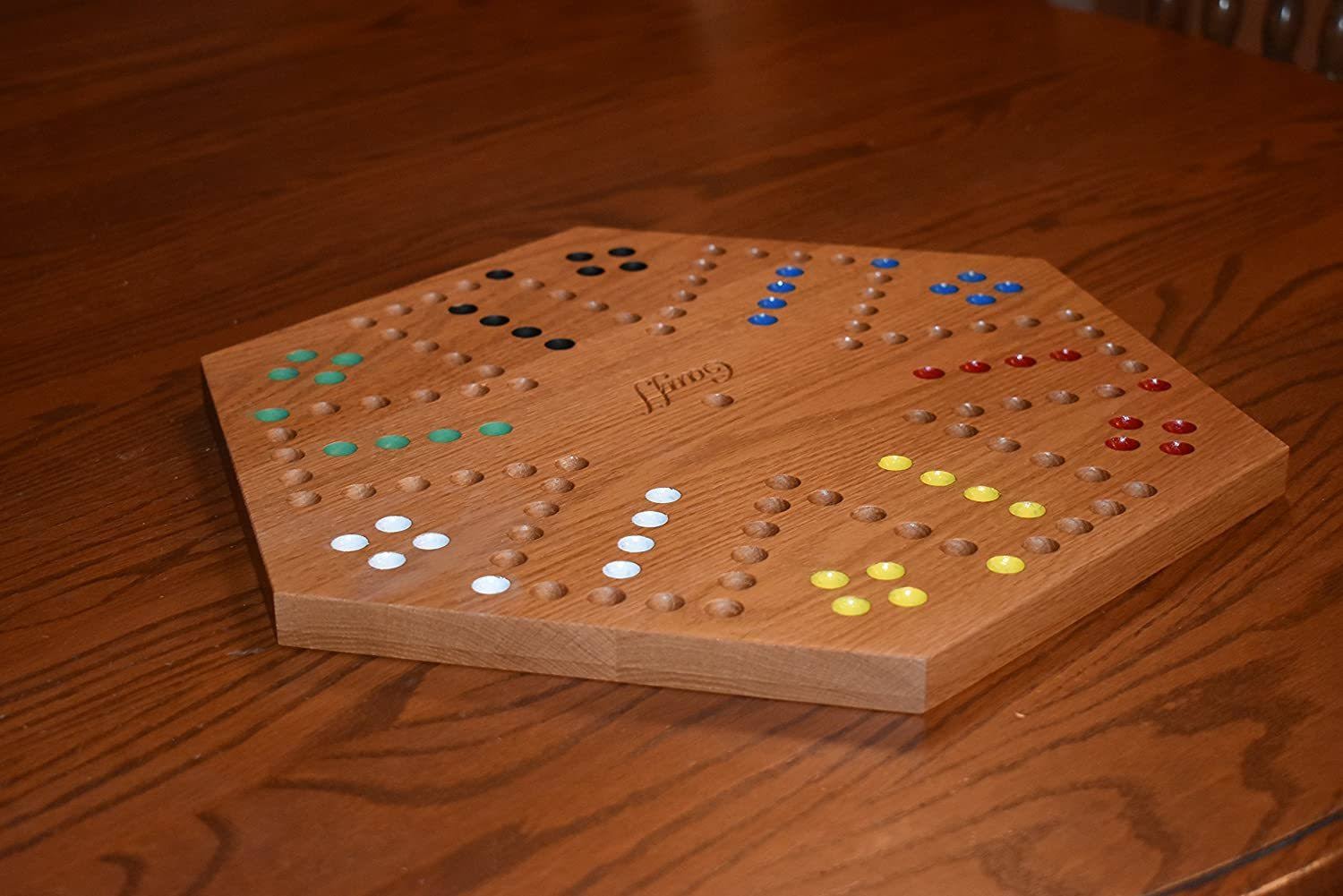 Cauff Solid Oak Double Sided Aggravation Marble Board Game Hand Painted 16 inch