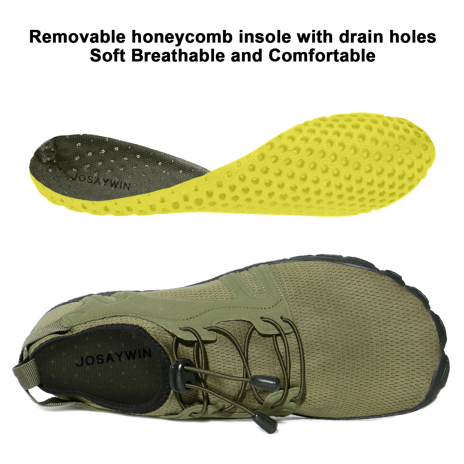 WOTTE Men's Water Shoes Quick-Dry Aqua Sock Barefoot Wide Toe Sports Outfoor Shoes for Beach Swim River Pool Lake Hiking Kayaking Surfing, Army Green Size 11