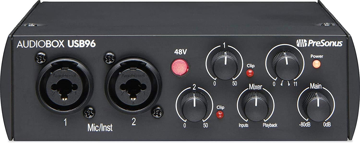 Presonus AudioBox 96 Studio Audio Interface with Creative Software Kit and Studio Bundle and CR5-X Pair Studio Monitors with Isolation Pads with and 1/4 Cables