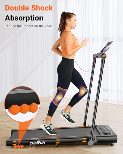 THERUN 2.5HP Treadmill, 2 in 1 Under Desk Walking Pad Treadmill, Electric Compact Space Folding Treadmill for Home Office with LED Touch Screen 0.6-7.6MPH Wider Running Belt, No Assembly Needed