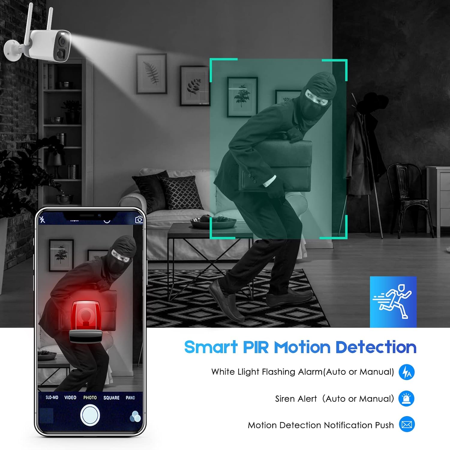 Solar Security Camera Wireless Outdoor,Solar-Powered Rechargeable Battery,1080P Security WiFi Camera IP66,AI,PIR Motion Detection, 2-Way Audio, Color Night Vision, Remote Access by App Cloud/Micro SD