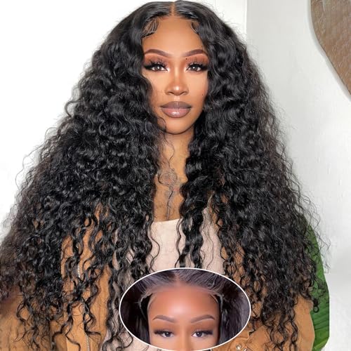 Wear And Go Glueless Wigs Human Hair Pre Plucked Pre Cut No Glue 13x4 Deep Wave Lace Front Wigs Human Hair Ready To Wear Glueless Wigs For Black Women Natural Color Deep Wave Wig(28 Inch)