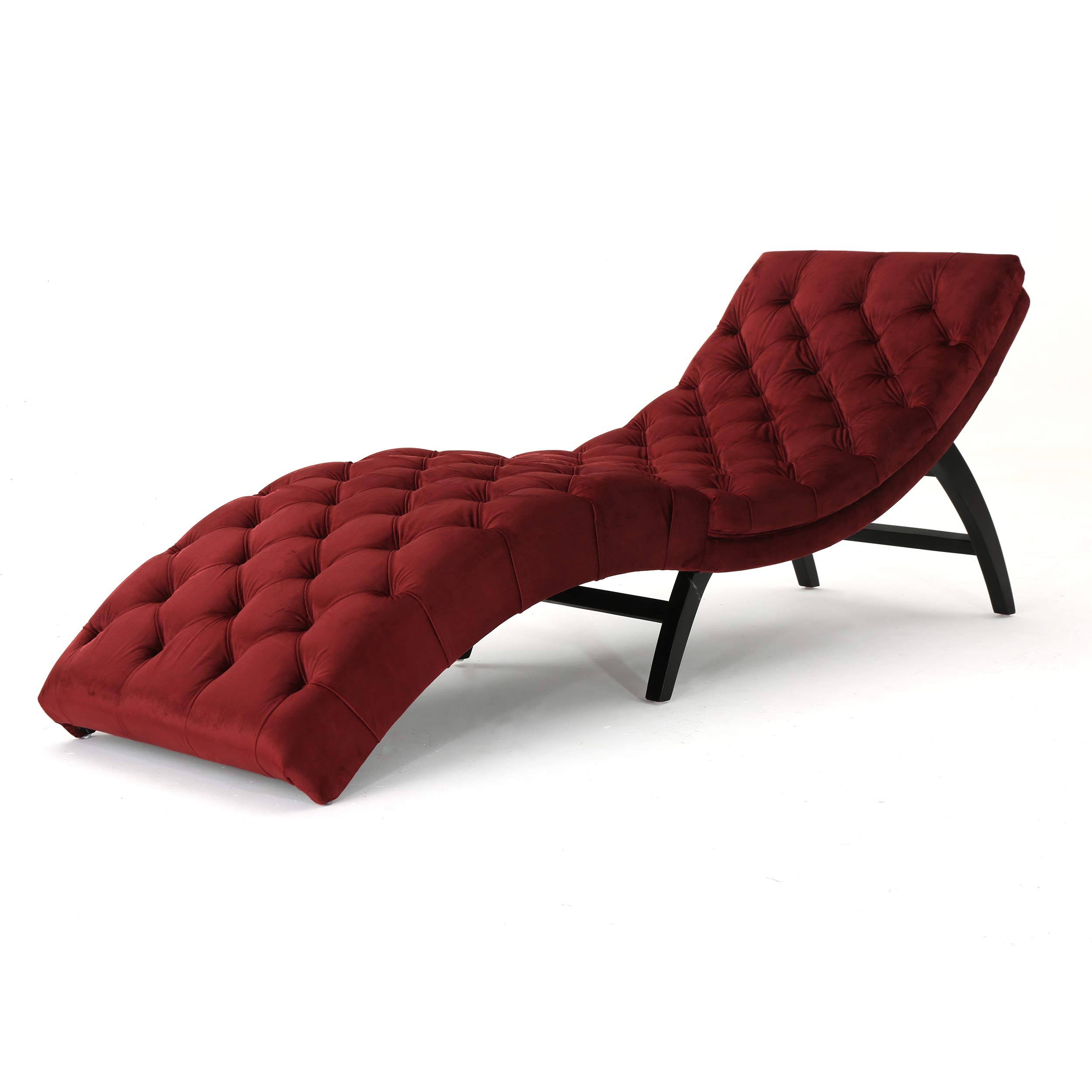 Grasby Tufted Velvet Chaise Lounge, Garnet, Brown