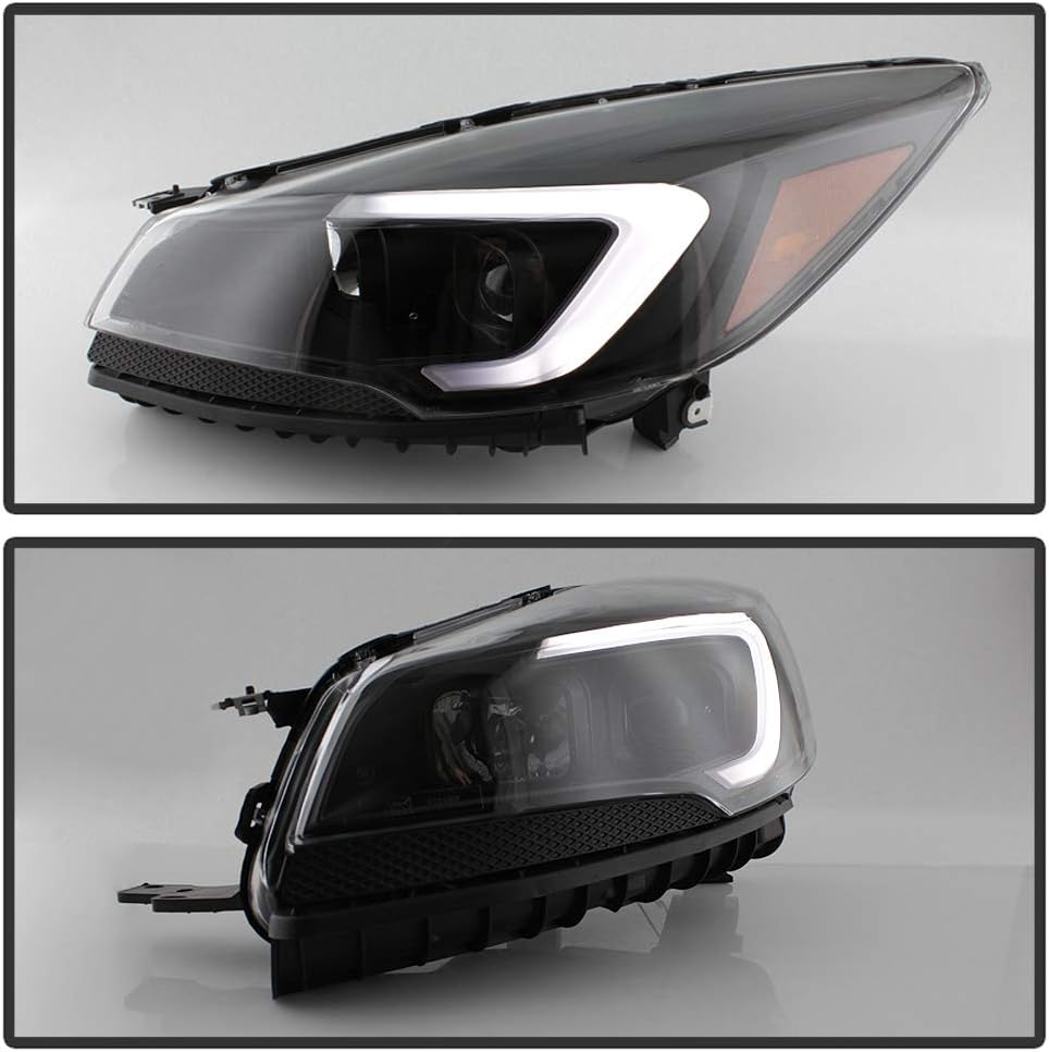 ACANII - For 2013-2016 Ford Escape LED Light Tube Black Projector Headlights Headlamps Replacement Driver+Passenger Side